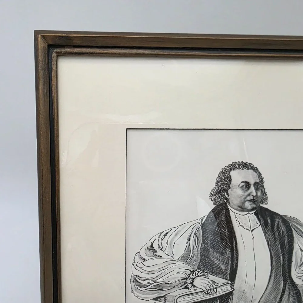 Framed Black & White Samuel Seabury Illustration Original Wooden Frame 11.5